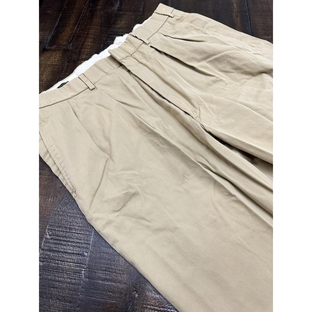 Ben Silver Pants Mens 36x28 Beige Khaki Pleated Classic Fit Dress Cotton USA